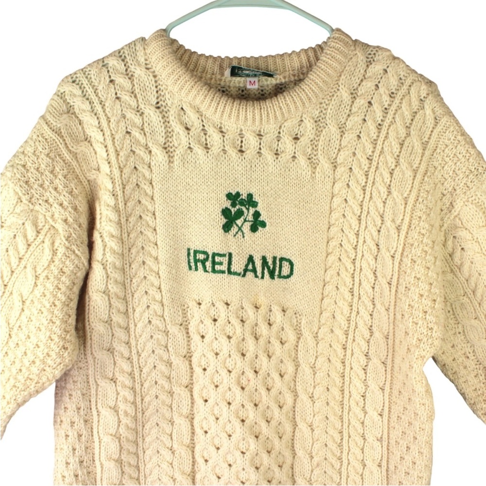 Blarney Woolen Mills Sweater Sz M Beige Pullover Wool Ireland Chunky Fisherman - Picture 3 of 13